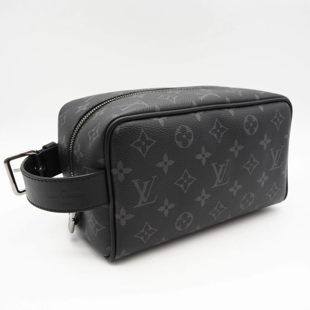 Louis Vuitton Monogram Eclipse Black Locker Dopp Clutch Bag Black Gray Canvas